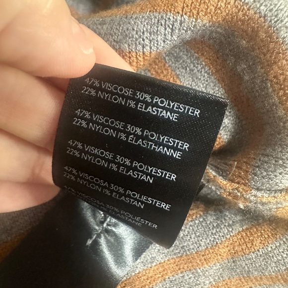 Anthropologie Gray & orange Striped Ribbed Off The Shoulder Bell Sleeve Sweater - Picture 7 of 8